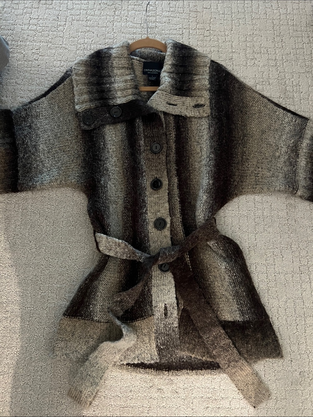 Cynthia Rowley Brown & Cream Belted Knit Trench Coat
